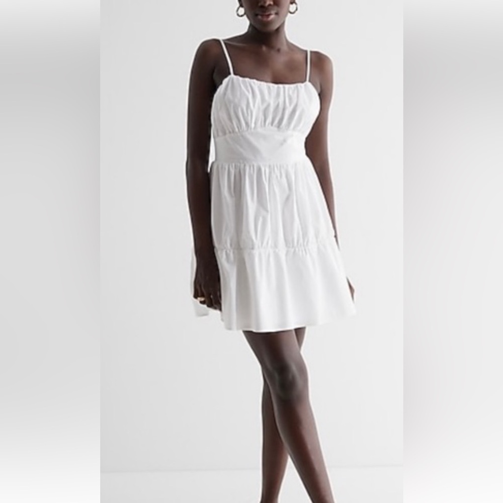 Express white tiered mini‎ dress sz M sleeveless gathered bust